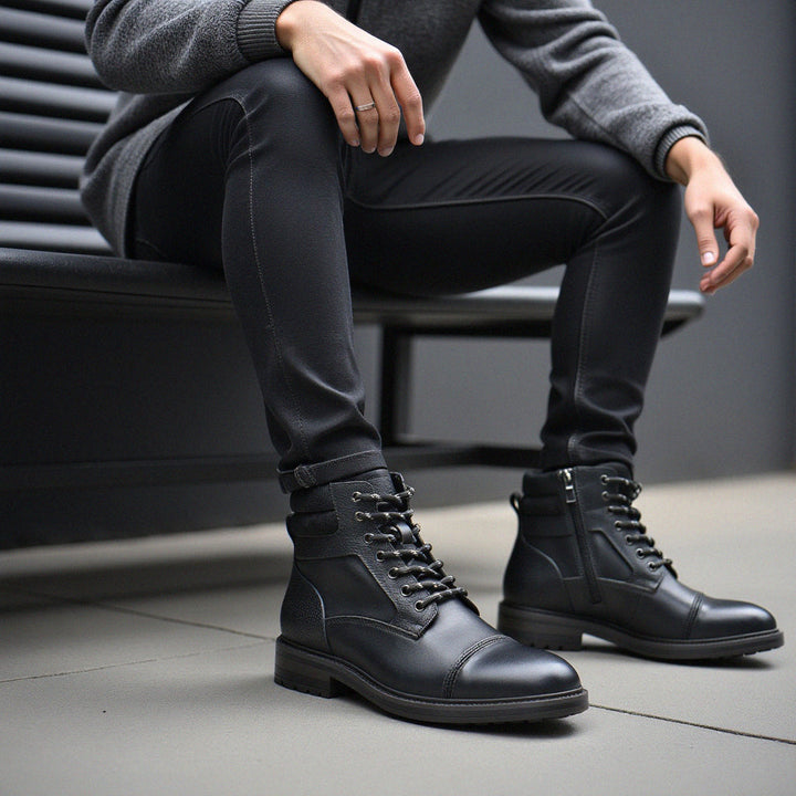 Men's Leather Combat Ankle Boots
