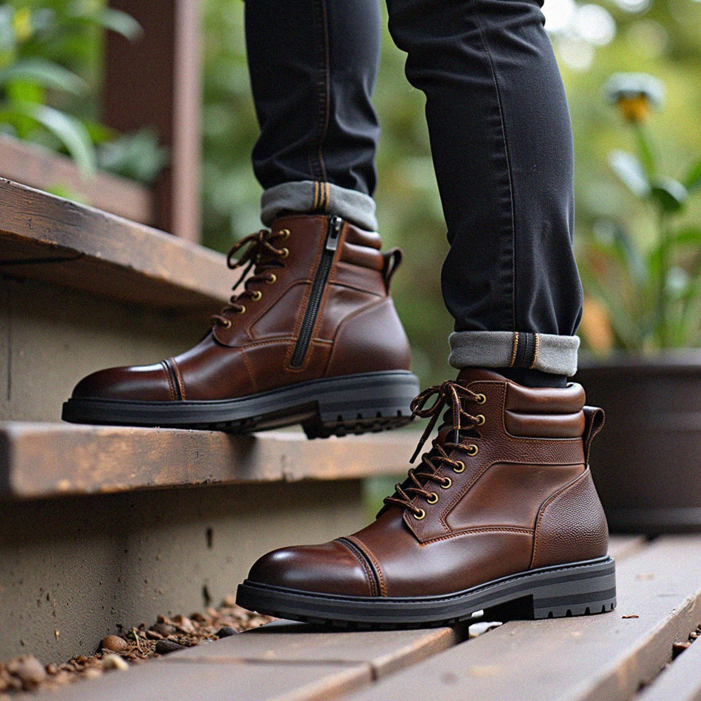 Men's Leather Combat Ankle Boots