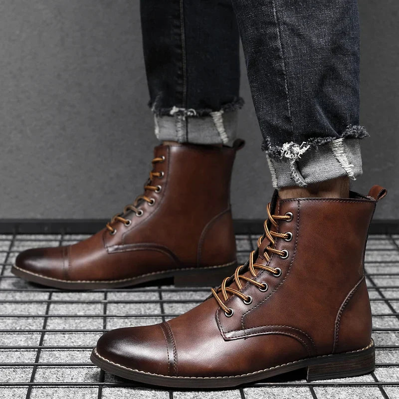 Men's Leather Boots Combat Dress Ankle Shoes