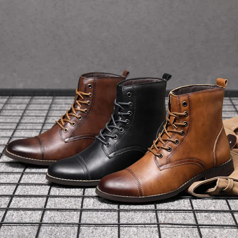 Men's Leather Boots Combat Dress Ankle Shoes