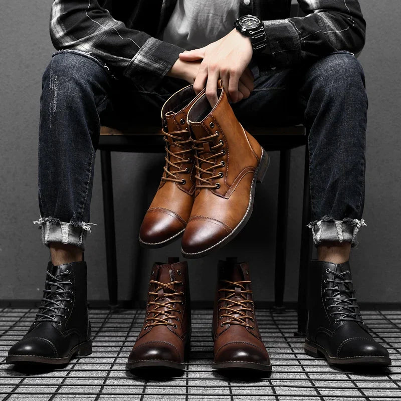 Men's Leather Boots Combat Dress Ankle Shoes