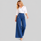 Jean large pour femme, taille haute, style marin avec boutons, pantalon palazzo