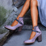 Women’s Leather Block Heel Ankle Strap Pumps