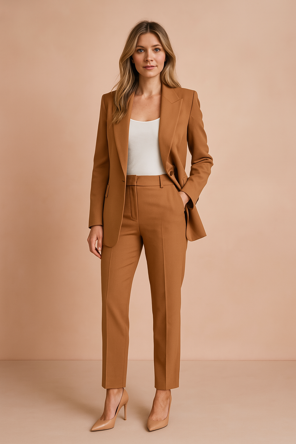 Women's Wool Blend Tailored Two-Piece Professional Suit Set