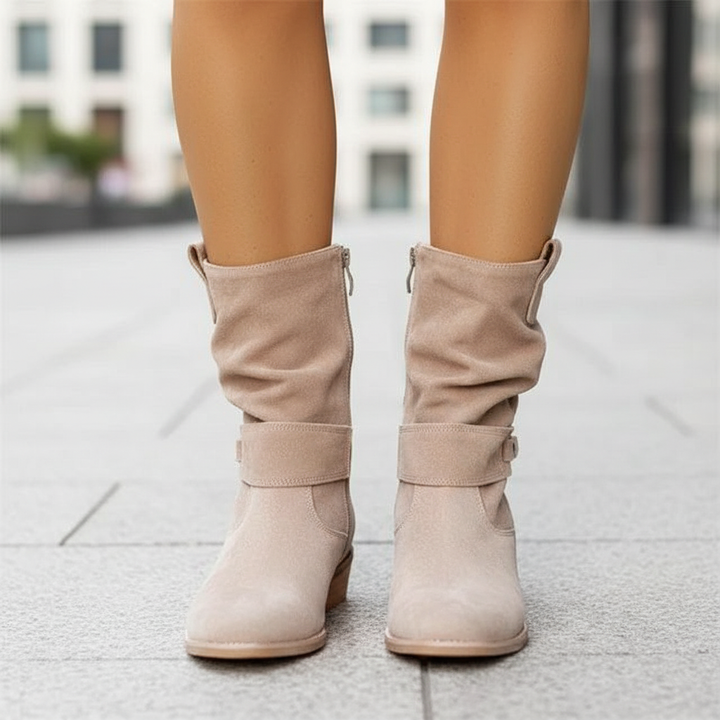 Women's Suede Leather Slouch Ankle Boots Low Block Heel