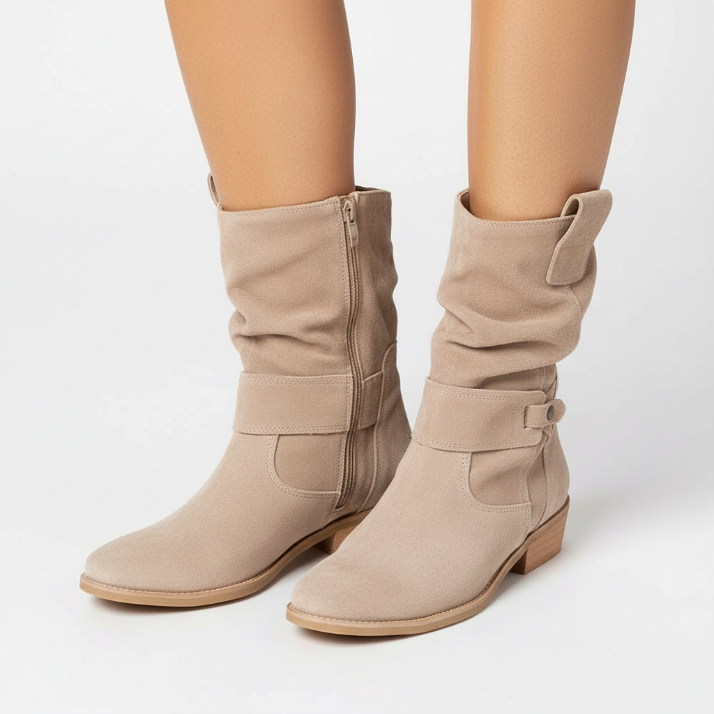 Women's Suede Leather Slouch Ankle Boots Low Block Heel