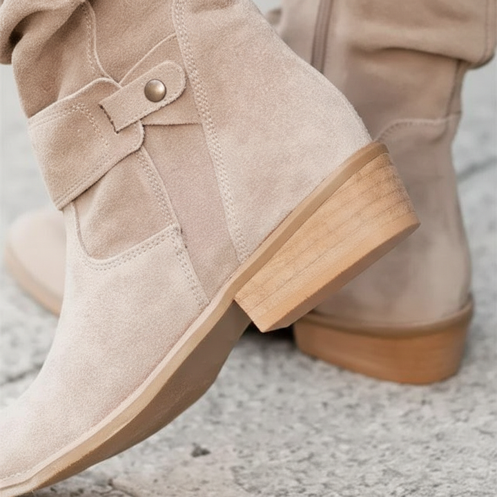 Women's Suede Leather Slouch Ankle Boots Low Block Heel