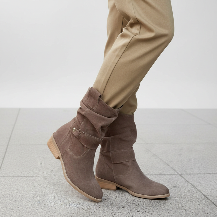 Women's Suede Leather Slouch Ankle Boots Low Block Heel