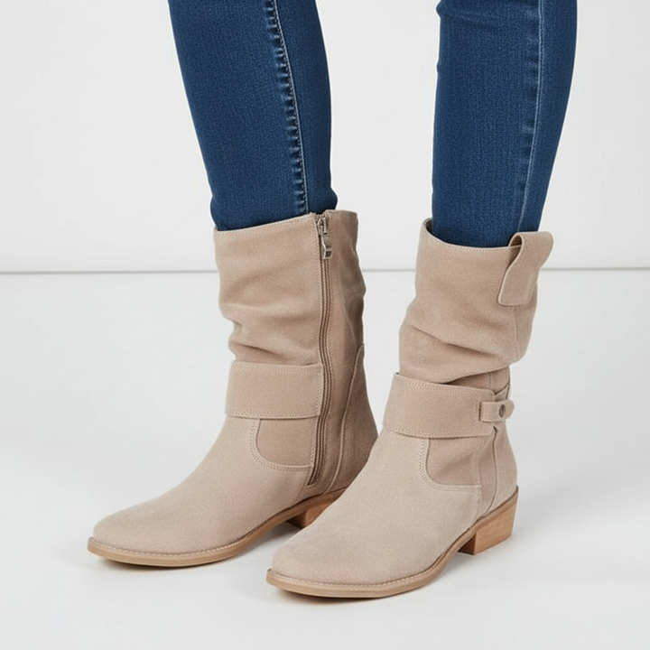 Women's Suede Leather Slouch Ankle Boots Low Block Heel