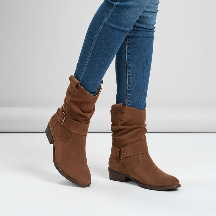 Women's Suede Leather Slouch Ankle Boots Low Block Heel