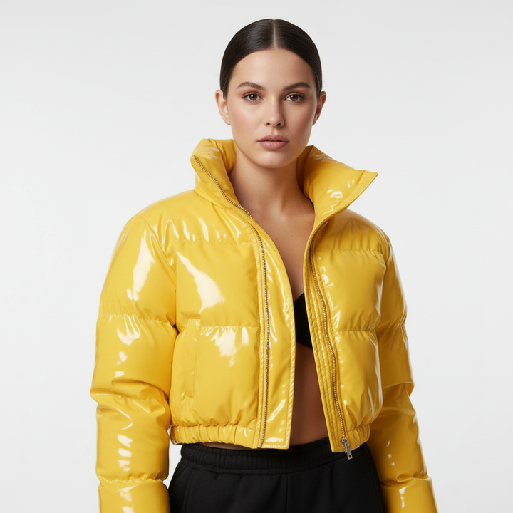Women’s Cropped Fleece-Lined Quilted Puffer Jacket