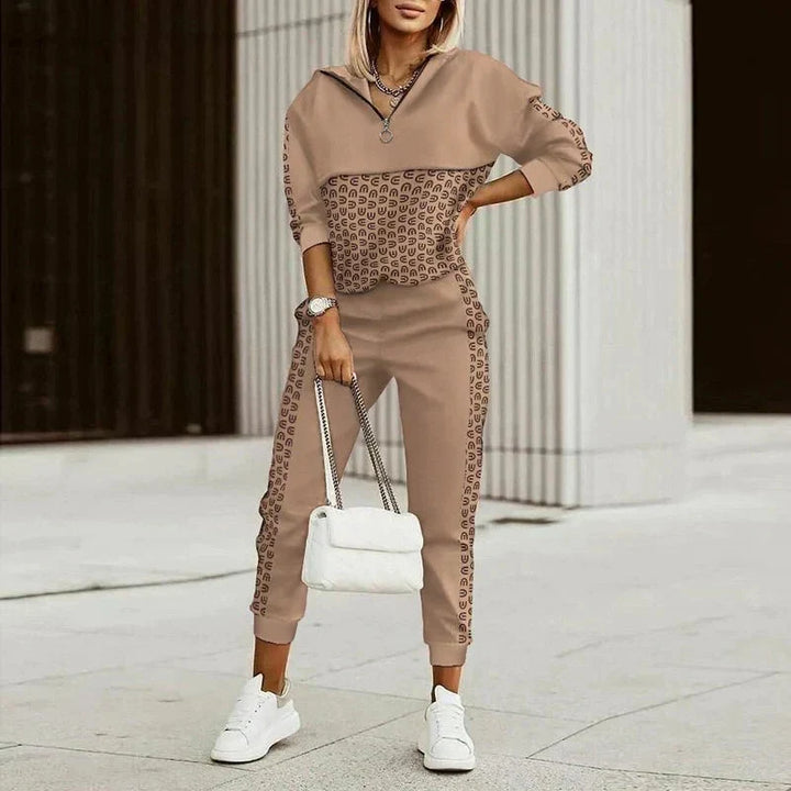 Women's Knit Blend Hoodie And Joggers Two Piece Tracksuit Set