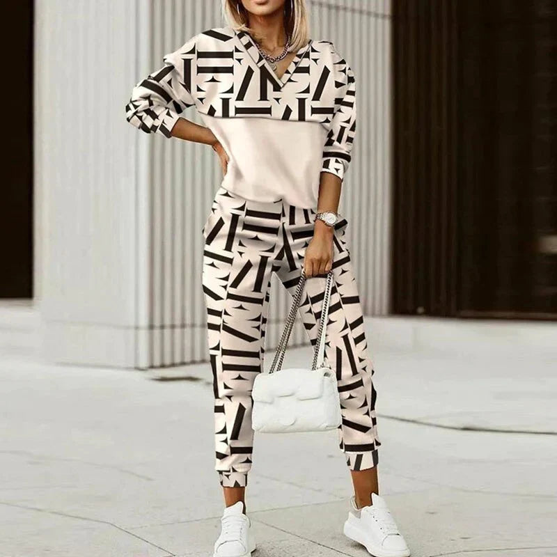 Women's Knit Blend Hoodie And Joggers Two Piece Tracksuit Set