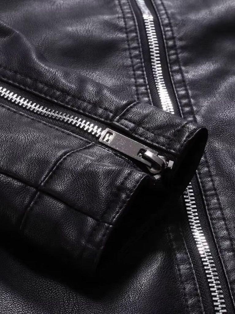 Men's Leather Biker Jacket Bomber Coat
