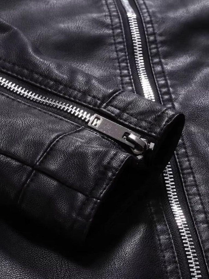 Men's Leather Biker Jacket Bomber Coat