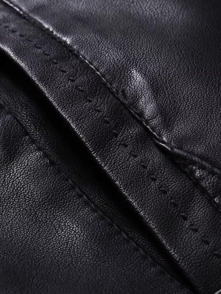 Men's Leather Biker Jacket Bomber Coat