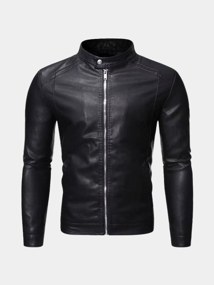 Men's Leather Biker Jacket Bomber Coat