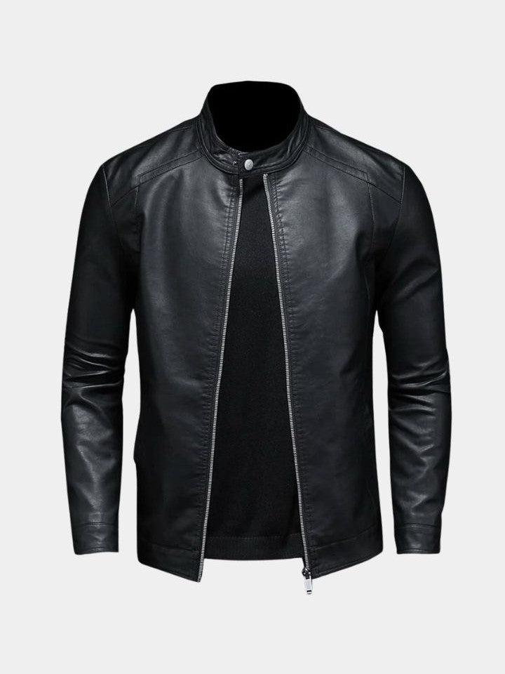 Men's Leather Biker Jacket Bomber Coat