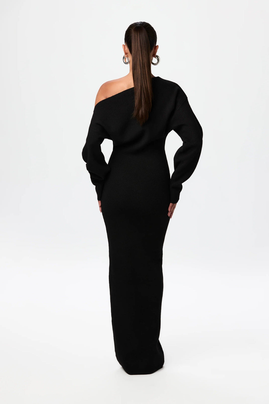 Women's Knit Off Shoulder Merino Wool Long Sleeve Maxi Dress