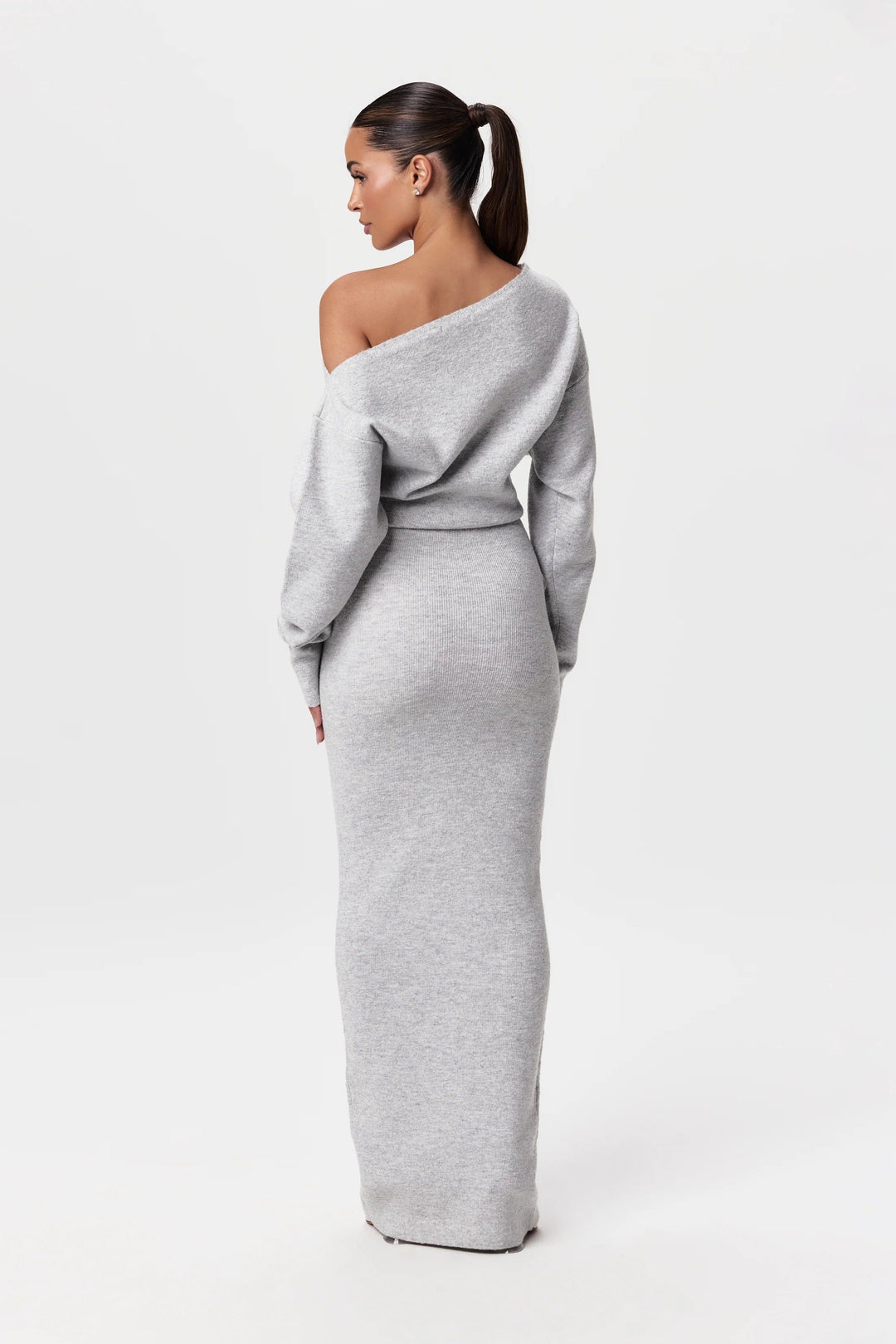 Women's Knit Off Shoulder Merino Wool Long Sleeve Maxi Dress