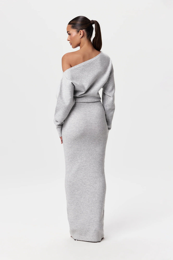 Women's Knit Off Shoulder Merino Wool Long Sleeve Maxi Dress