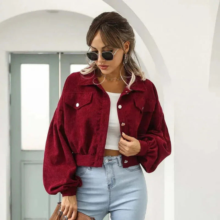 Corduroy Jacket for Women Cropped Bomber Casual Coat