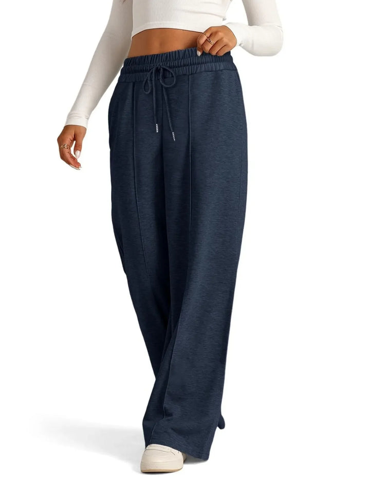 Women's Knit Wide Leg Lounge Pants Drawstring Trousers