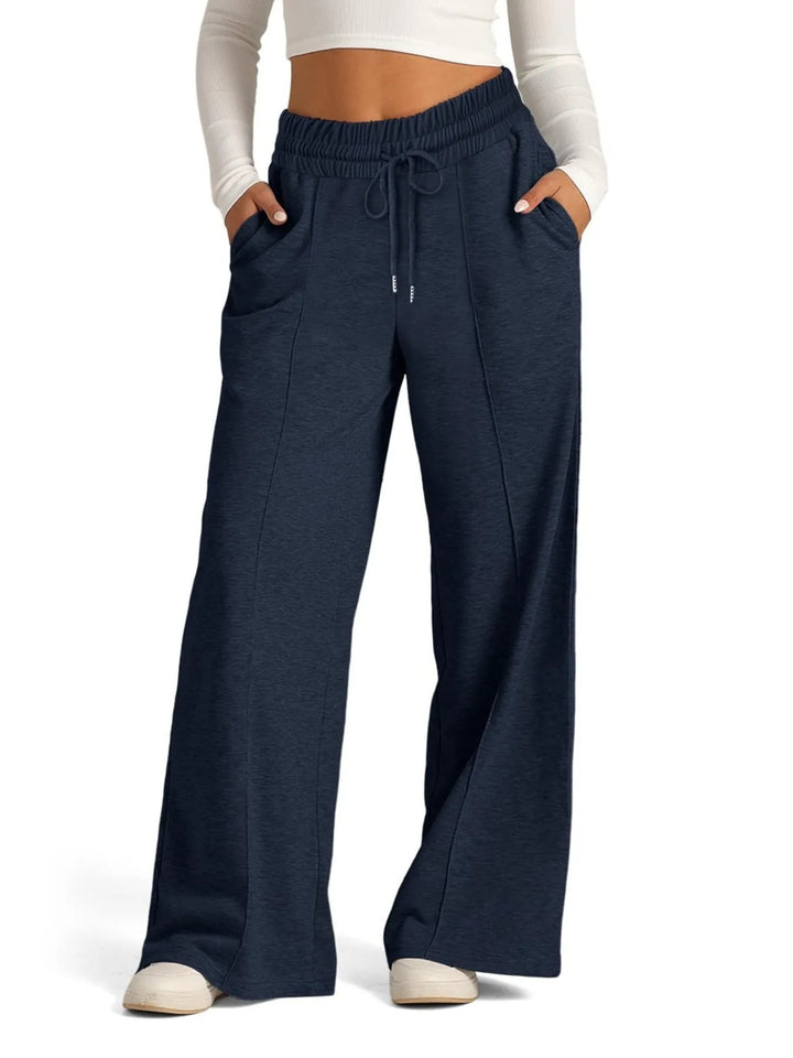Women's Knit Wide Leg Lounge Pants Drawstring Trousers
