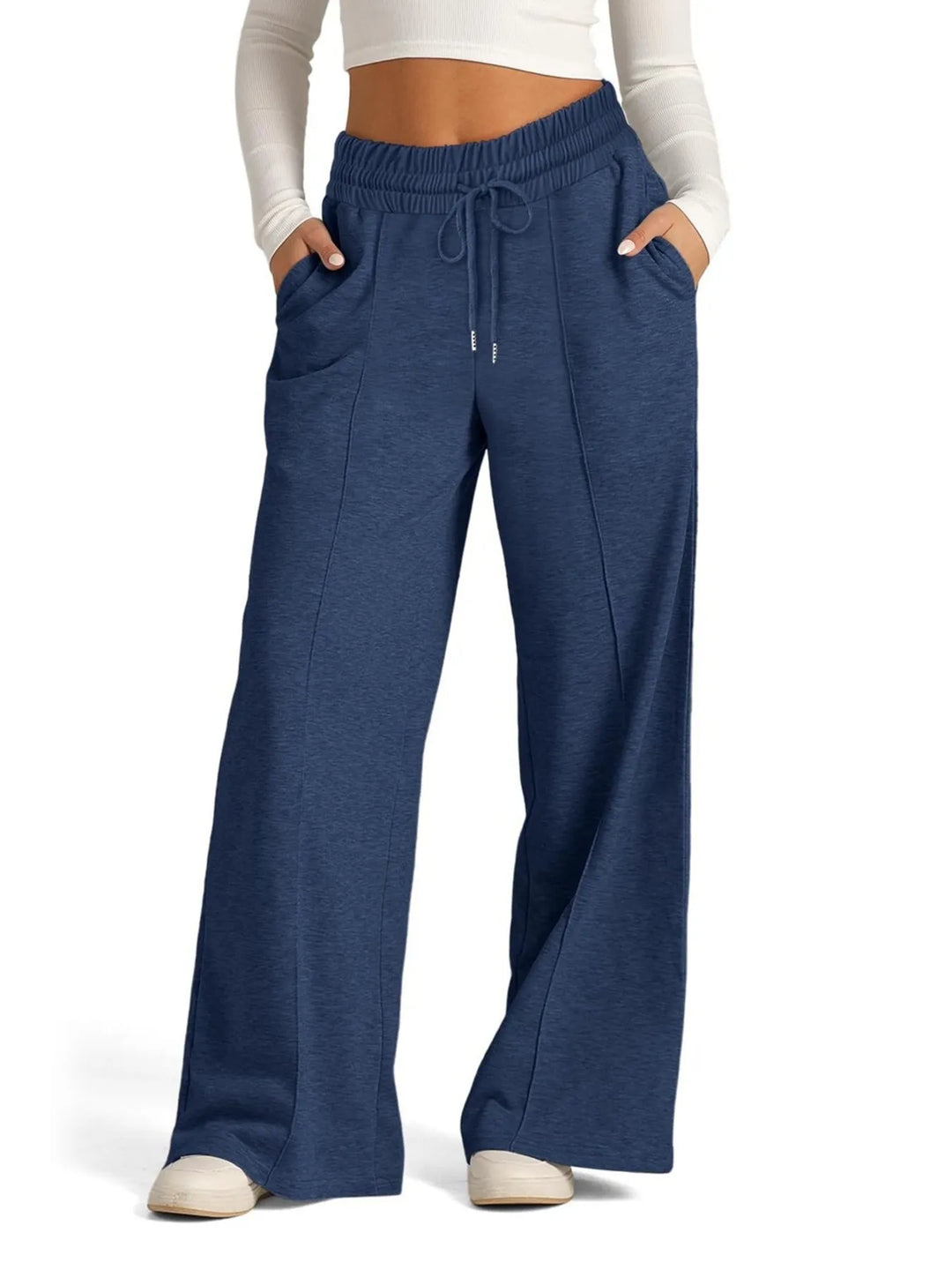 Women's Knit Wide Leg Lounge Pants Drawstring Trousers