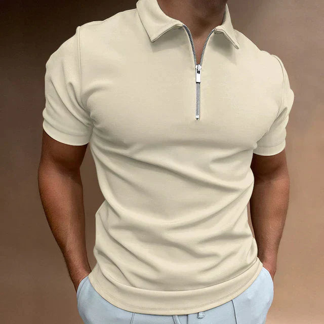 Men's Knit Quarter-Zip Polo Shirt Slim Fit Top