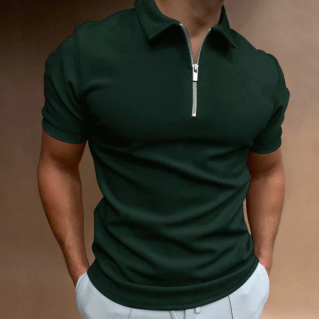 Men's Knit Quarter-Zip Polo Shirt Slim Fit Top