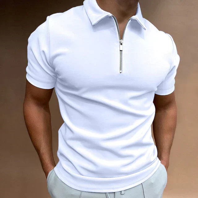 Men's Knit Quarter-Zip Polo Shirt Slim Fit Top