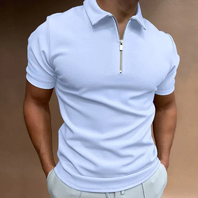 Men's Knit Quarter-Zip Polo Shirt Slim Fit Top