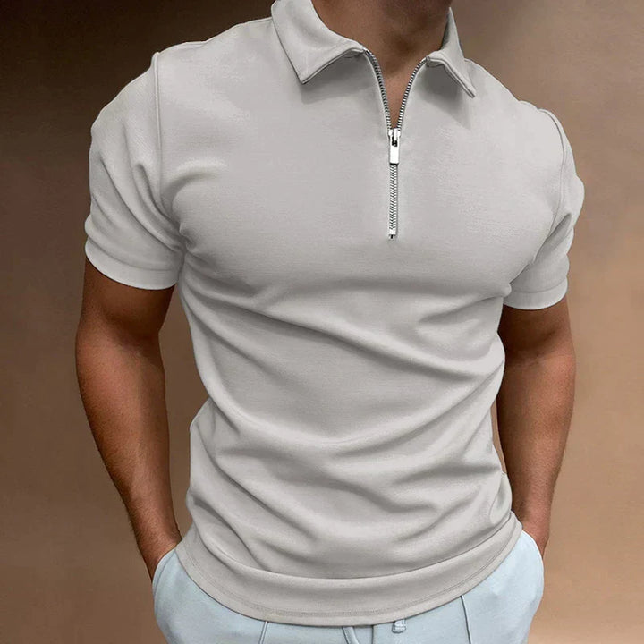 Men's Knit Quarter-Zip Polo Shirt Slim Fit Top