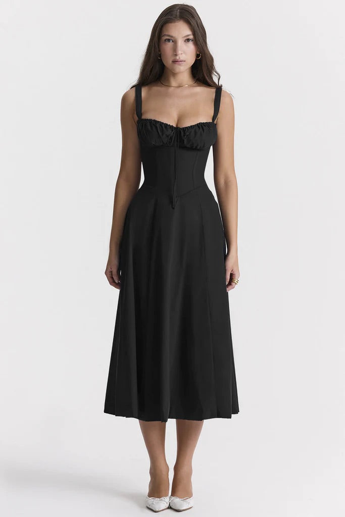 Women's Floral Linen Midi Dress Cocktail Party Dress