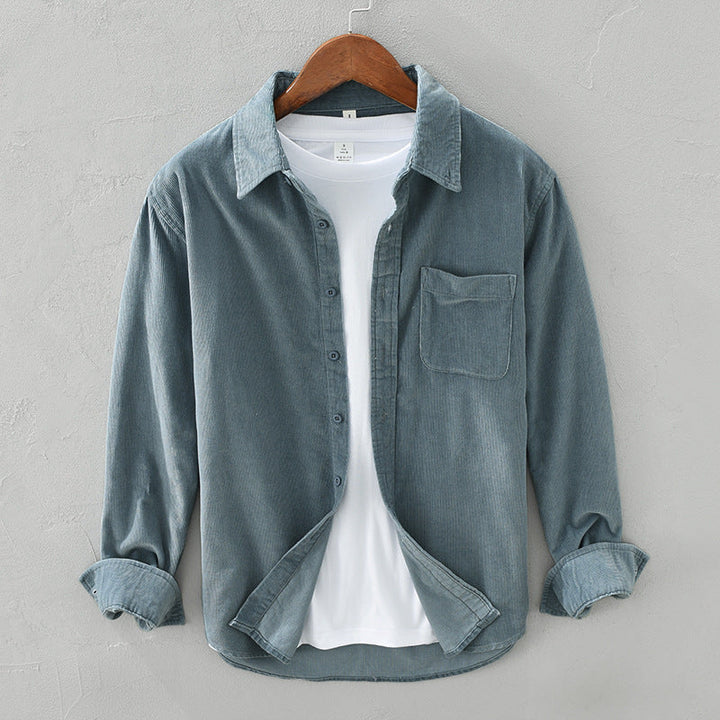 Men's Corduroy Shirt Fleece-Lined Long Sleeve Button Down Overshirt