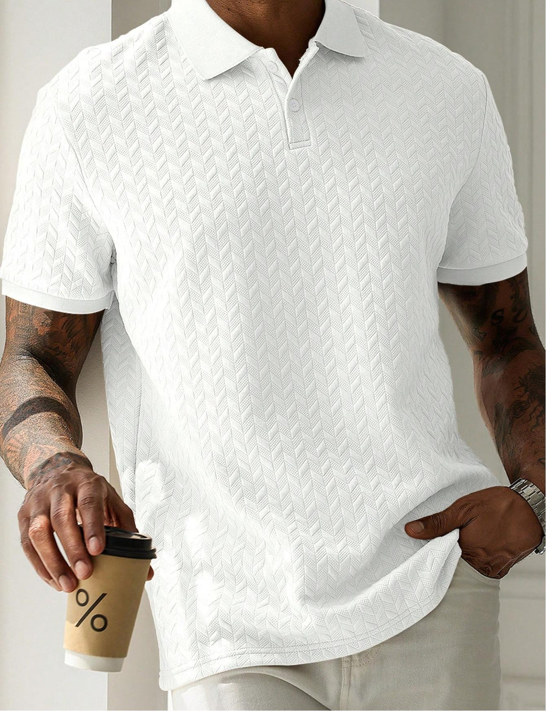 Men's Knit Polo Shirt Short Sleeve Textured Casual Top