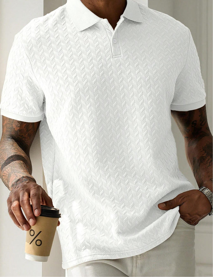 Men's Knit Polo Shirt Short Sleeve Textured Casual Top