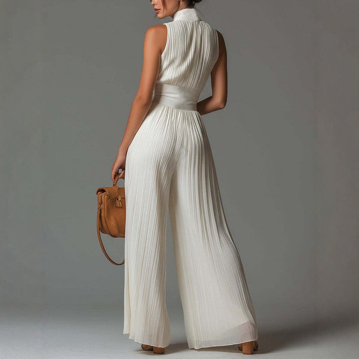 Women's Jumpsuit Satin Halter Neck Wide Leg Elegant Pleated Romper