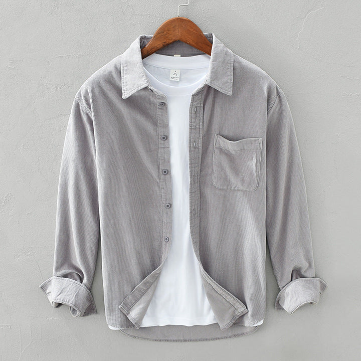 Men's Corduroy Shirt Fleece-Lined Long Sleeve Button Down Overshirt