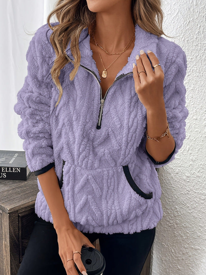 Women's Half-Zip Contrast Trim Cable Knit Pullover