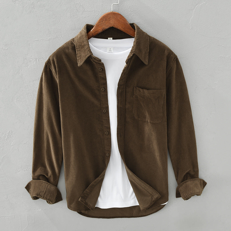 Men's Corduroy Shirt Fleece-Lined Long Sleeve Button Down Overshirt