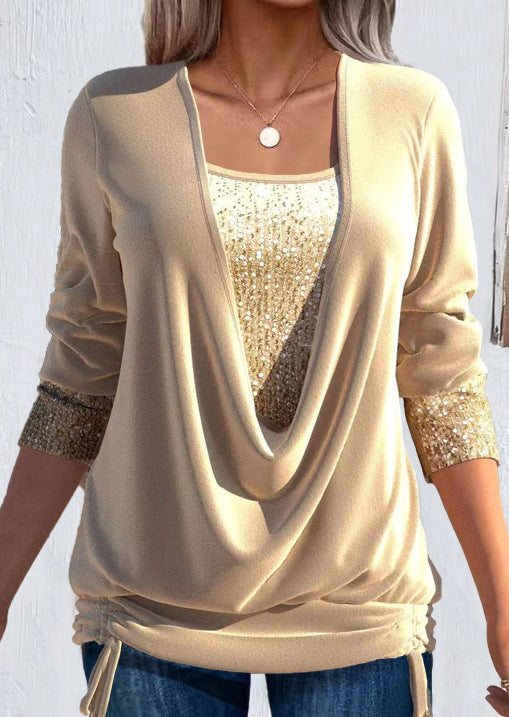 Women's Knit Blouse Long Sleeve Sequin Detail Casual Top