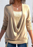Women's Knit Blouse Long Sleeve Sequin Detail Casual Top