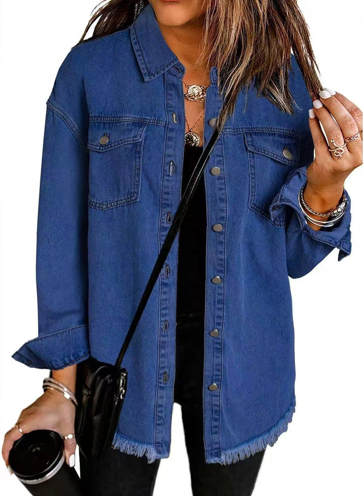 Women's Wool Mix Longline Denim Button Down Jacket