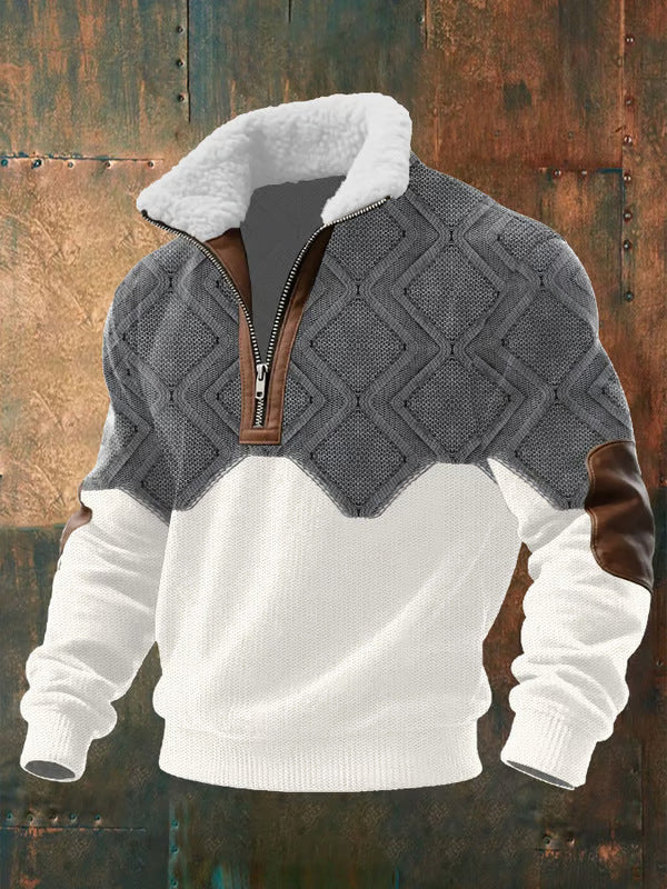 Quarter-Zip Men's Knit Pullover Wool Mix Sweater Jumper