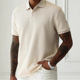 Men's Knit Polo Shirt Short Sleeve Textured Casual Top