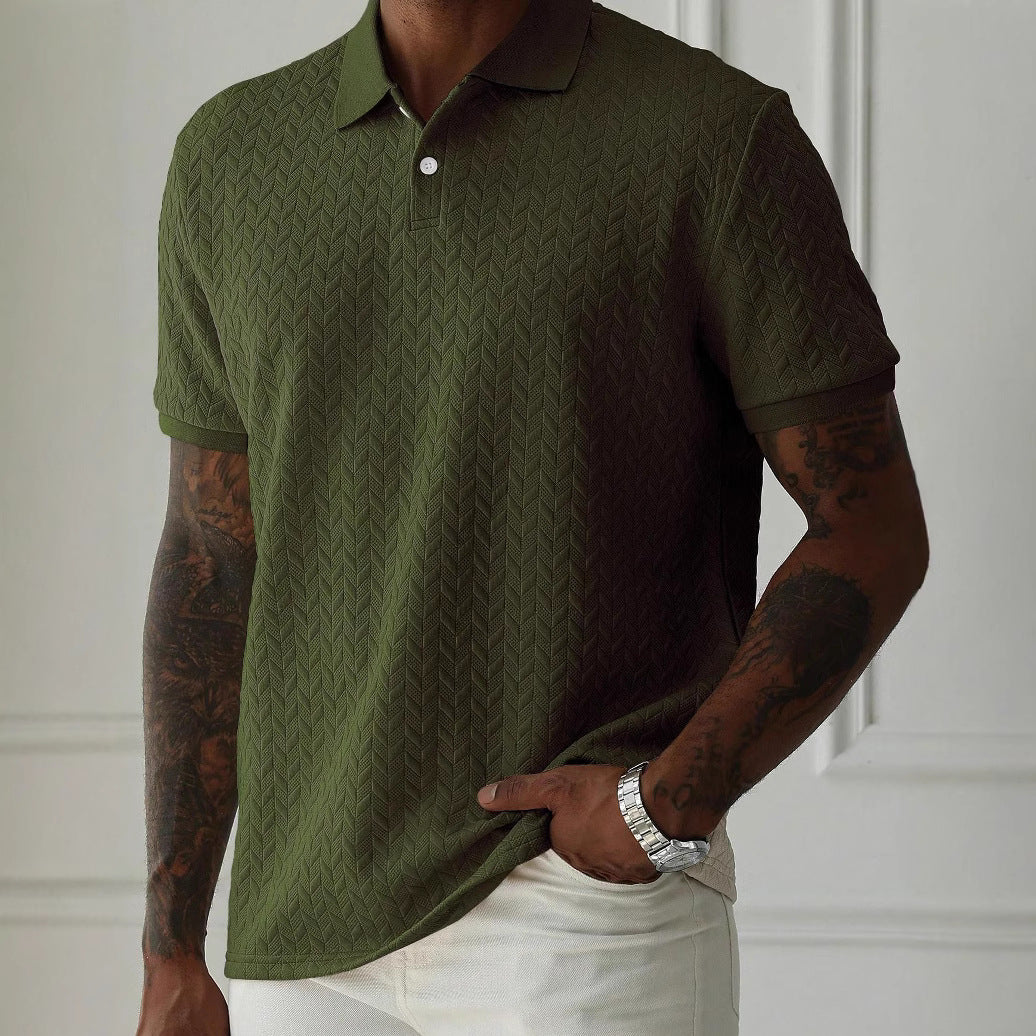 Men's Knit Polo Shirt Short Sleeve Textured Casual Top