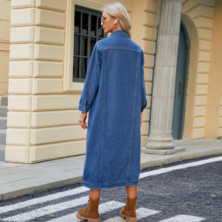 Women's Long Denim Trench Coat Jacket