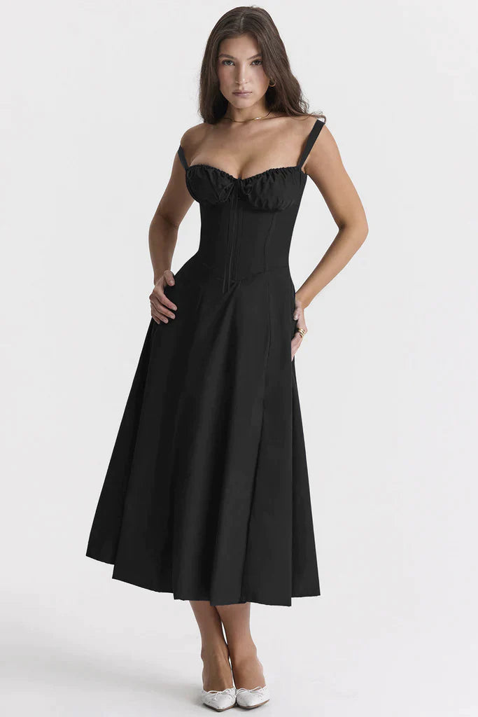 Women's Floral Linen Midi Dress Cocktail Party Dress